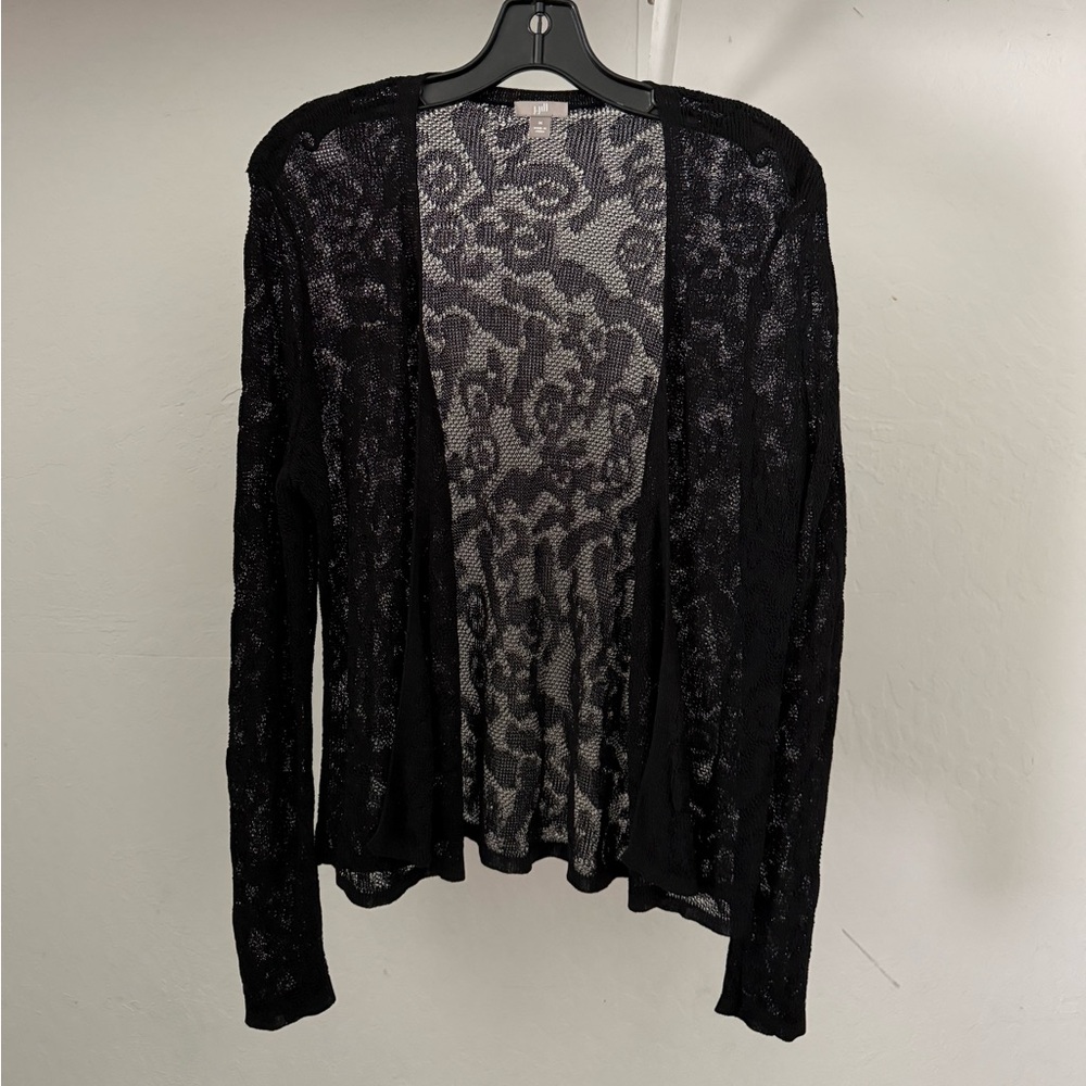 J.Jill Black Delicate Weave Lacy Open Cardigan